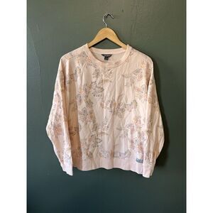 Eddie Bauer Womens Brown Floral Pattern Long Sleeve Pullover Sweatshirt Size XL